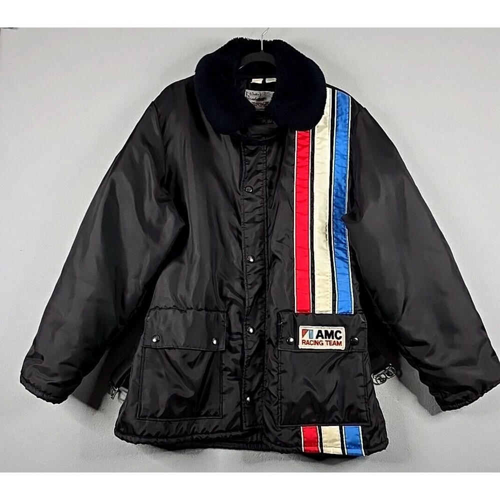 Vintage American Motors Racing Jacket Size M Black 70s With Buckle Rare Walls
